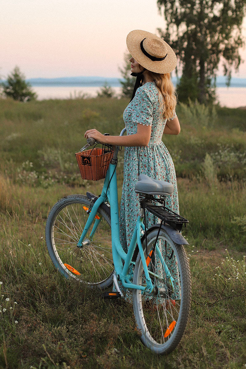Floral Linen Dress - Modest Cottagecore Silhouette with Lace Edging 3048