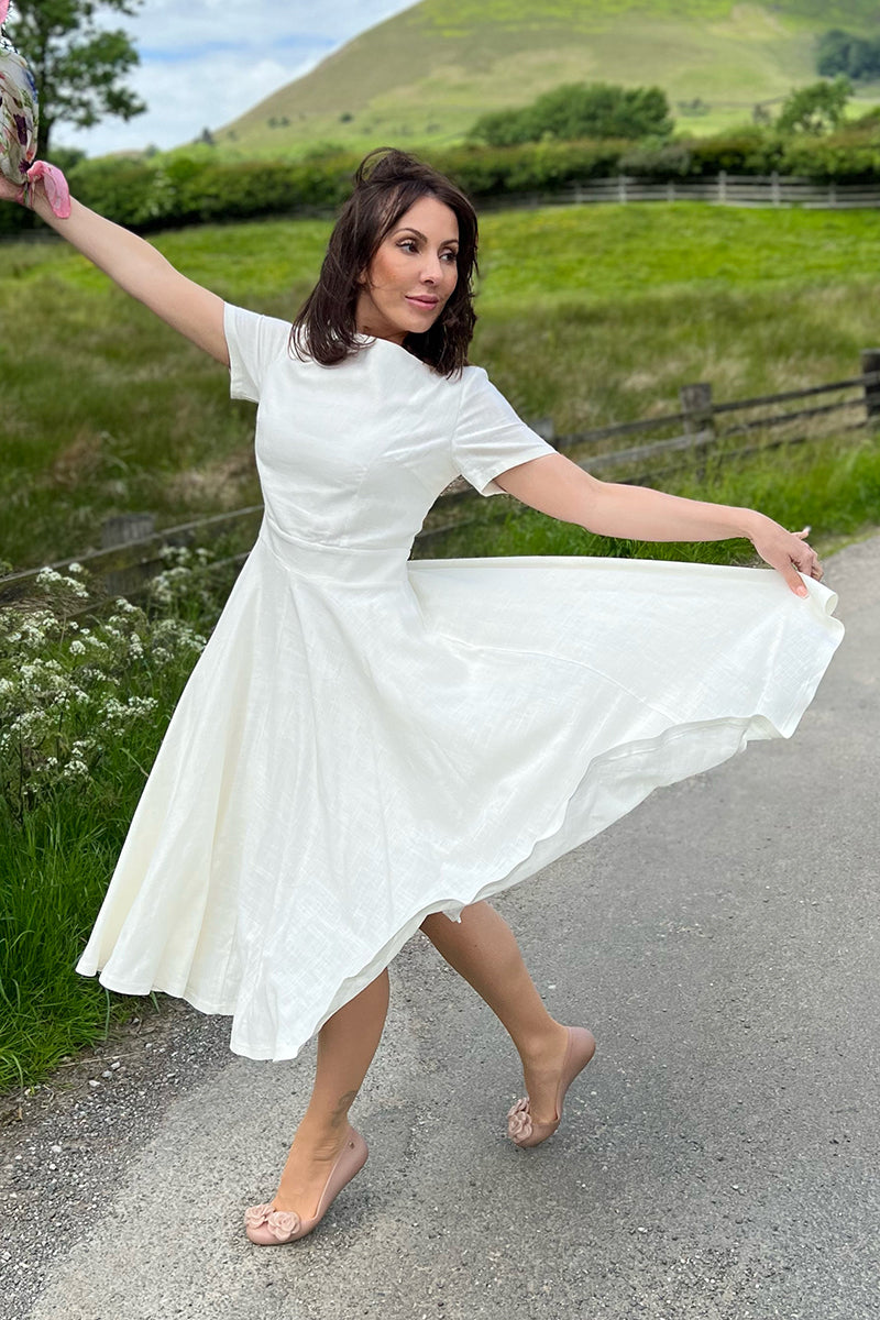 White Linen Short Sleeve Women Summer Midi Dress 3706 Xiaolizi White Linen Short Sleeve Women Summer Midi Dress 3706 Xiaolizi