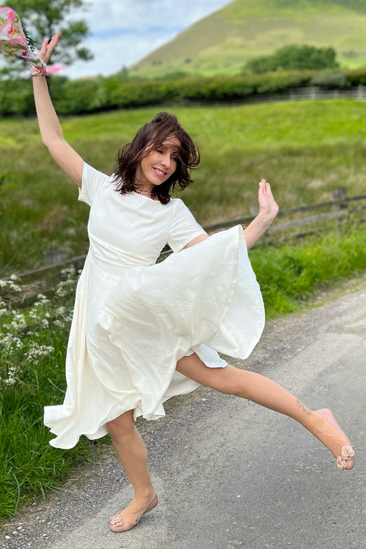 White Linen Short Sleeve Women Summer Midi Dress 3706