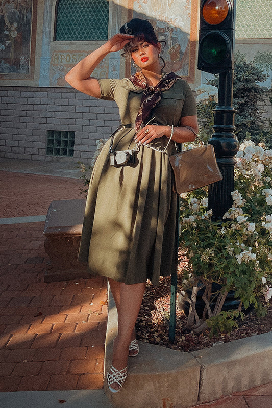 Summer Women Green Shirt Dress 3778