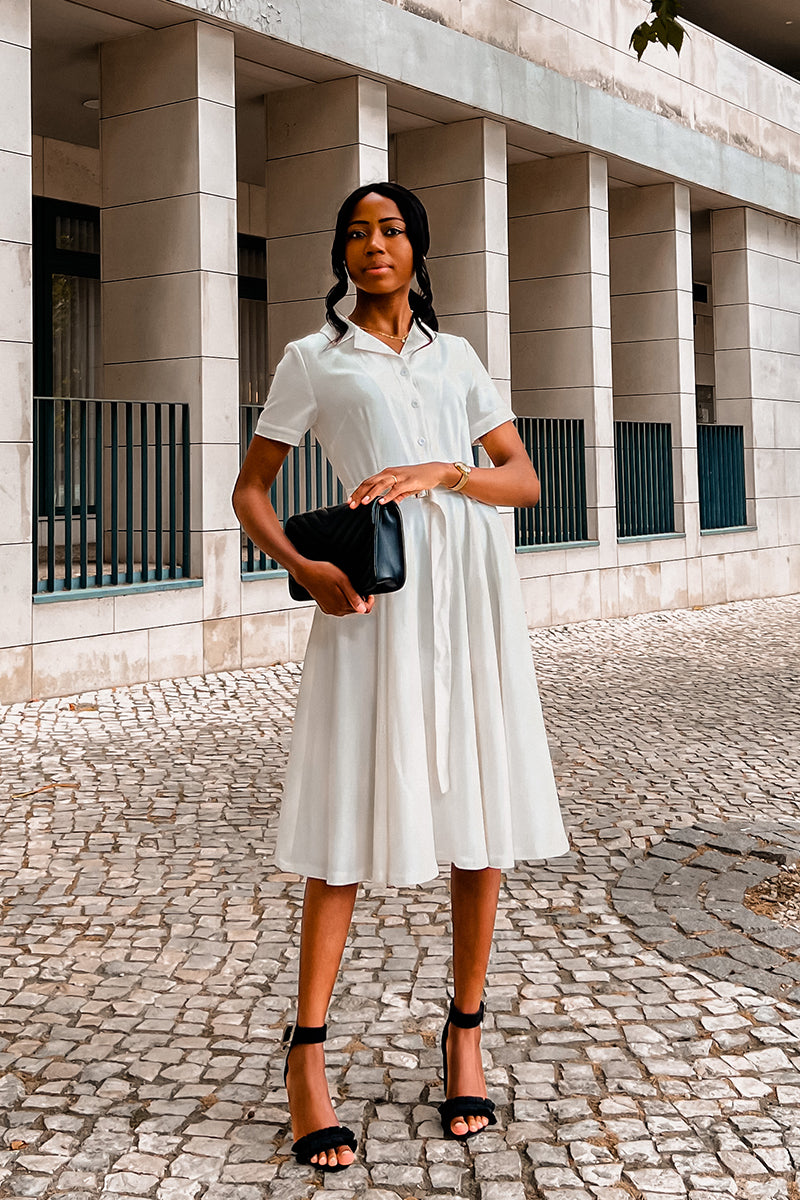 Summer White Button Front Midi Shirt Dress 3607 Xiaolizi Summer White Button Front Midi Shirt Dress 3607 Xiaolizi