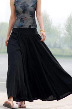 Long Pleated Skirt Black