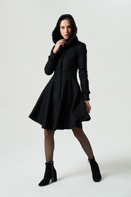 black hooded coat