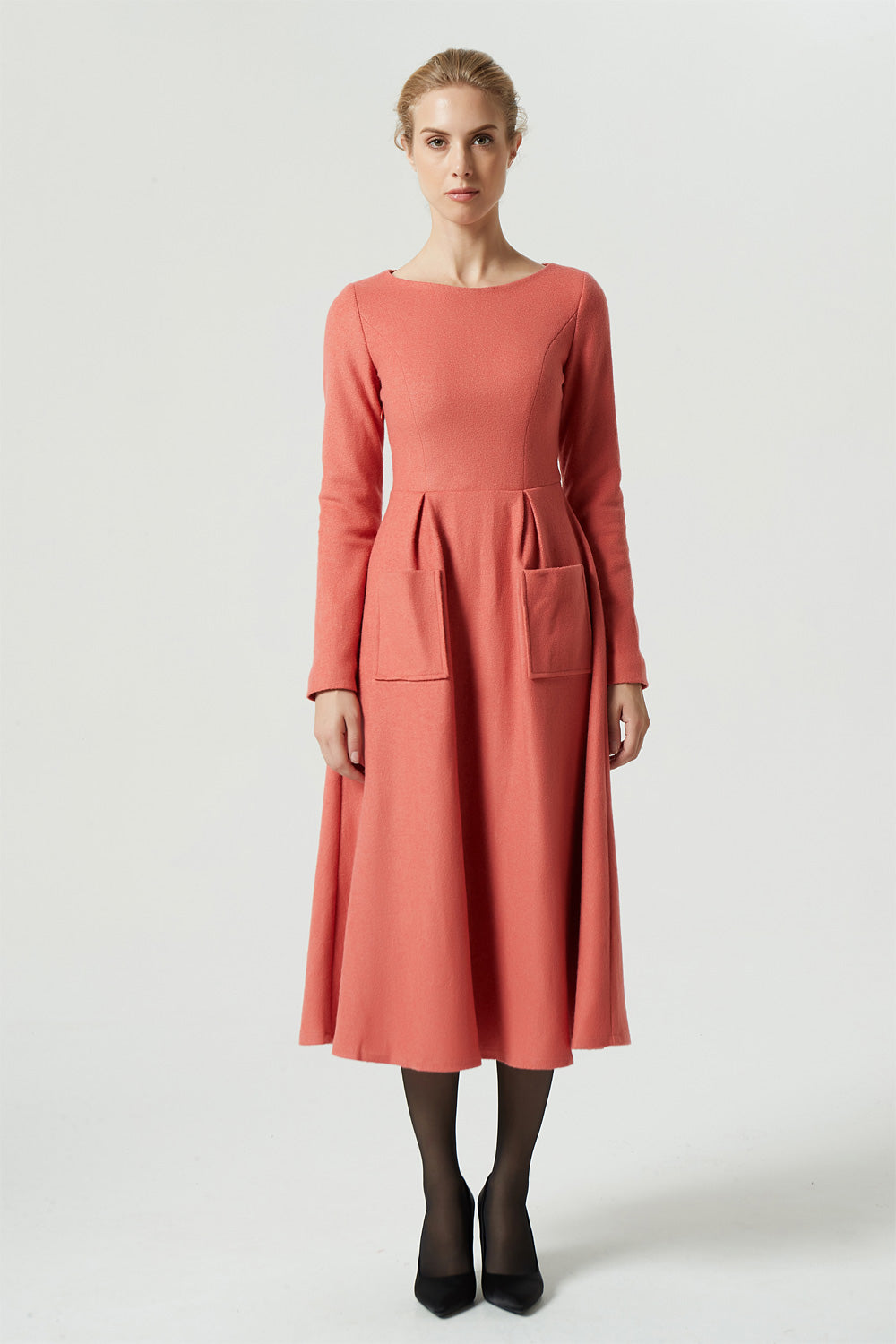 orange dress, wool dress, fit dress, elegant dress, winter wool,womens Xiaolizi orange dress, wool dress, fit dress, elegant dress, winter wool,womens Xiaolizi