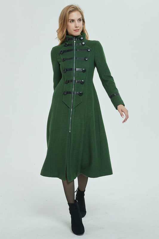 green wool coat