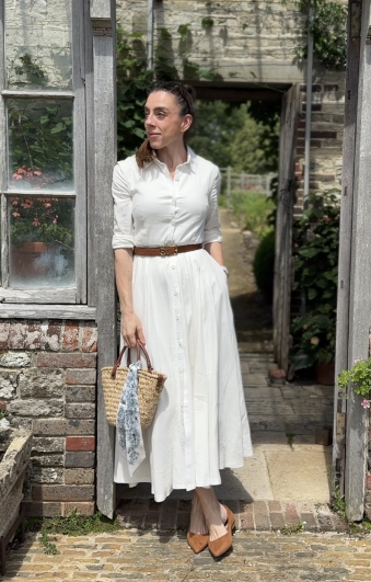 White Linen Button Front Dress for Women – Timeless Shirt Dress 6873