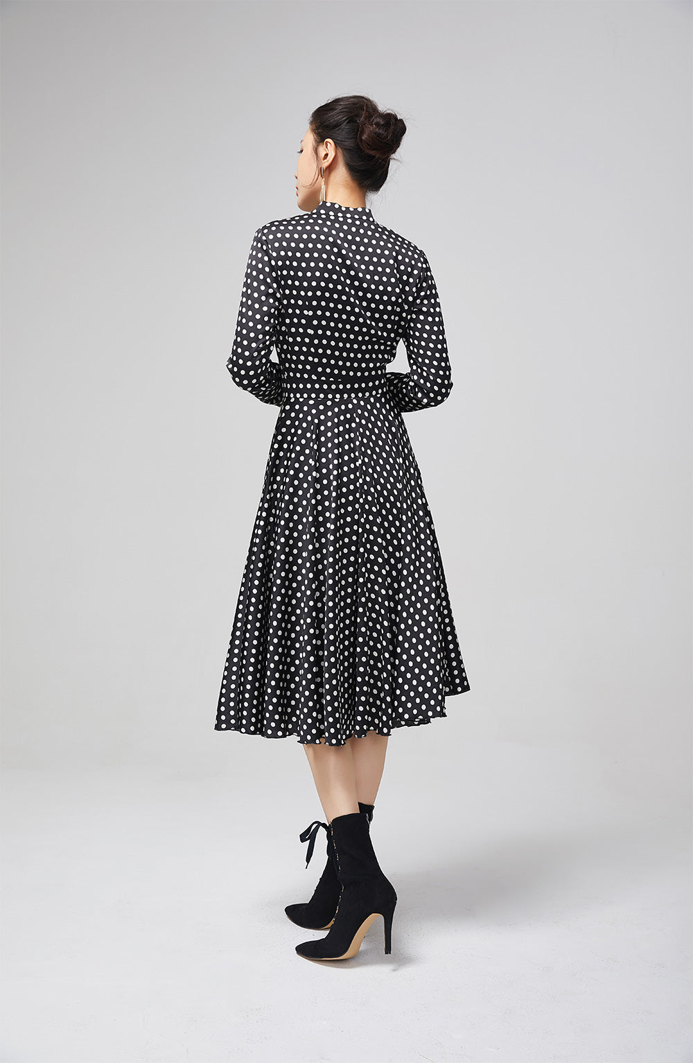 Black Polka Dot Chiffon Midi Dress for Women 2215