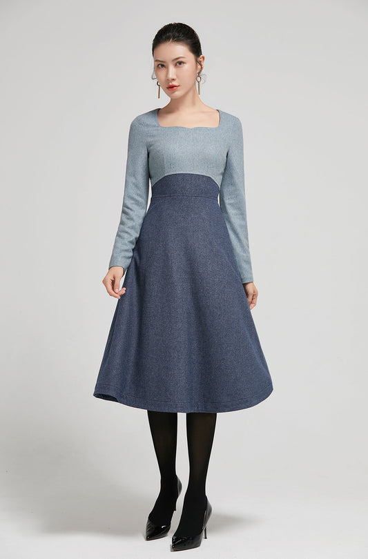 Wool Midi Dress - Long Sleeve A-Line | Xiaolizi 2297