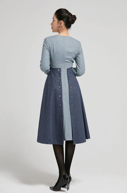 Wool Midi Dress - Long Sleeve A-Line | Xiaolizi 2297