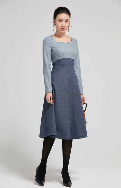 Wool Midi Dress - Long Sleeve A-Line | Xiaolizi 2297