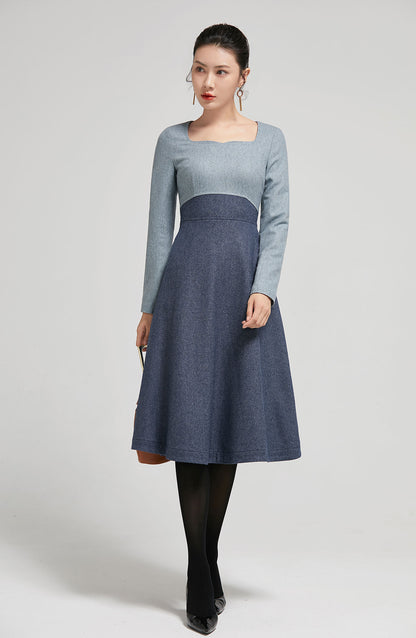 Wool Midi Dress - Long Sleeve A-Line | Xiaolizi 2297