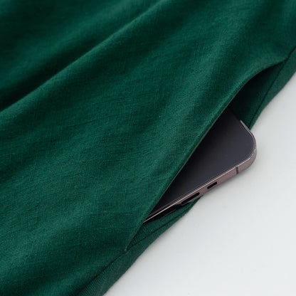 Handmade Spring Green Linen Maxi Dress – Long Sleeve Fit and Flare | Xiaolizi 4913