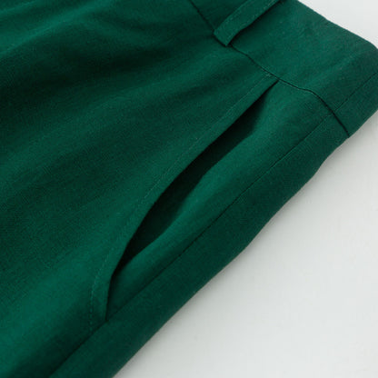 Green loose fitting long linen pants for spring Handmade by xiaolizi family studio 4919