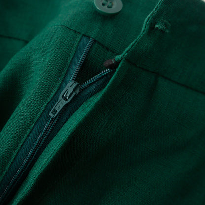 Green loose fitting long linen pants for spring Handmade by xiaolizi family studio 4919