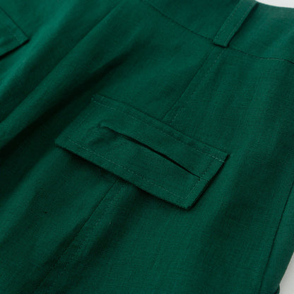 Green loose fitting long linen pants for spring Handmade by xiaolizi family studio 4919
