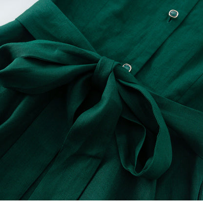 Green Linen Shirt Dress - Fit and Flare with 3/4 Sleeves 4911