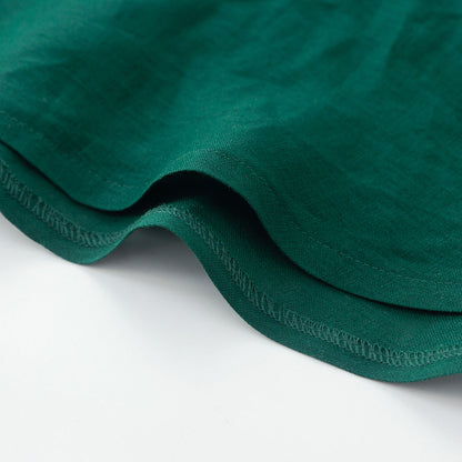 Green Linen Shirt Dress - Fit and Flare with 3/4 Sleeves 4911