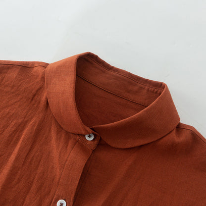 Rust Linen Shirt Top - Short Sleeve, Loose Fit 4916