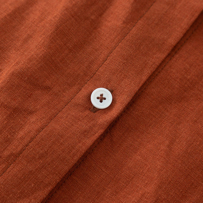 Rust Linen Shirt Top - Short Sleeve, Loose Fit 4916