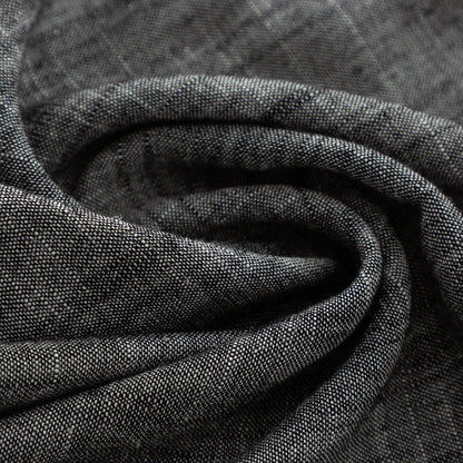 Gray Linen Cotton Midi Dress - Button-Up, Square Neckline 4933