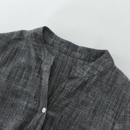 Long sleeves button down linen shirt top 4915