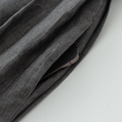 Grey Linen Maxi Dress – Vintage Inspired Long Sleeve Dress with Pockets 4923