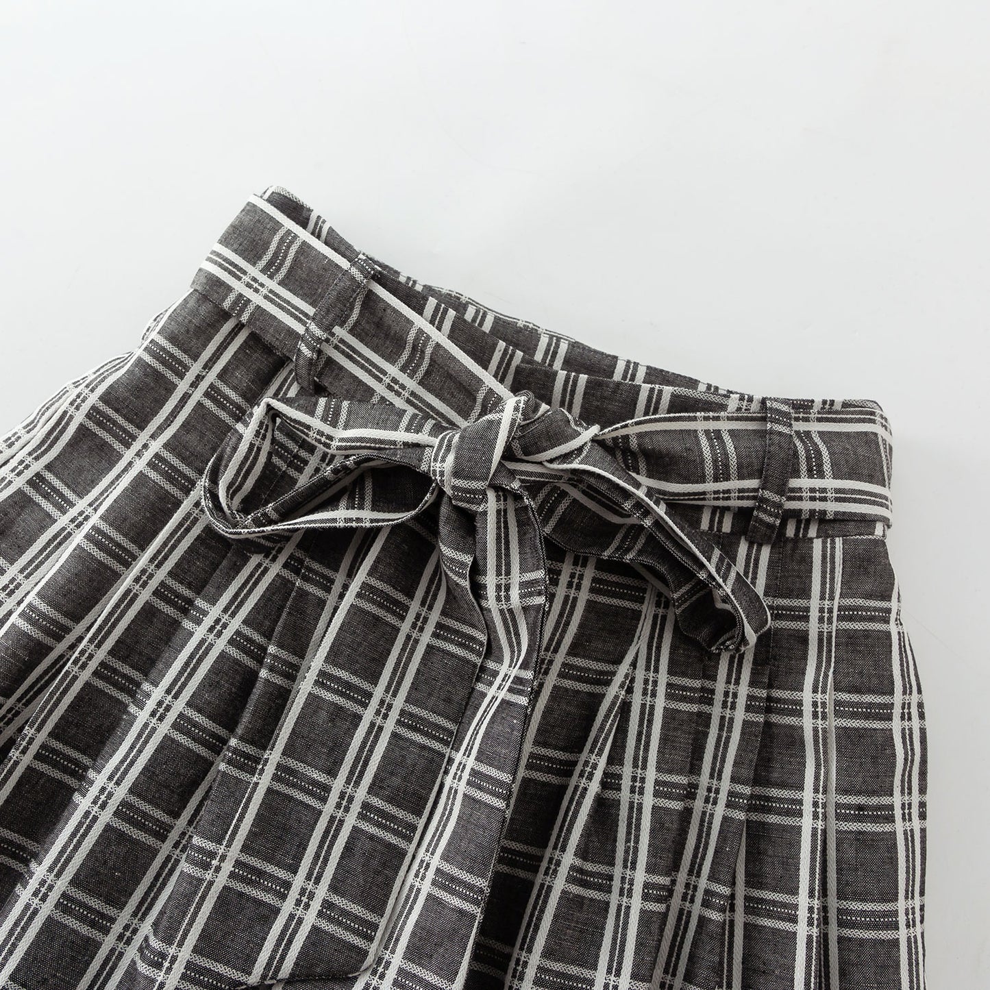Black and white plaid wide leg long linen pants 4928