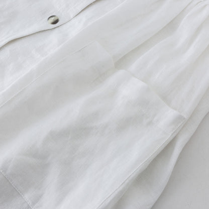 Button down white linen dress with pockets 4922