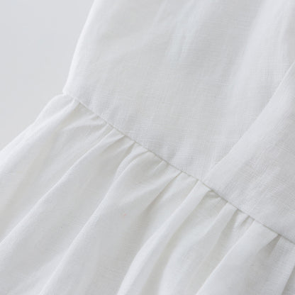 Button down white linen dress with pockets 4922