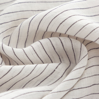 Black and White Linen Midi Dress - Striped, Button Front 4926