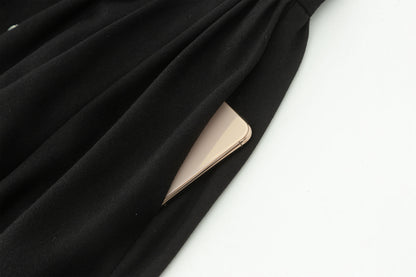Black Wool Maxi Skirt - Button Front, Mid-Calf Length 4538
