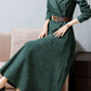 Long sleeves green corduroy winter dress women 4561