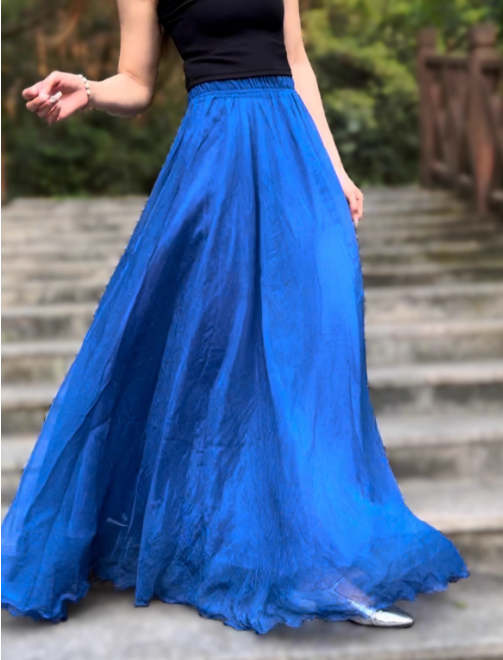 Summer swing long chiffon skirt women 6183- navy blue