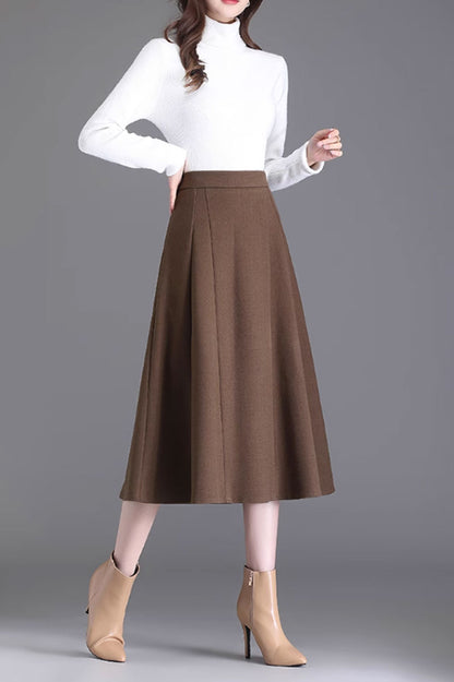 Midi a line winter wool skirt women 4749