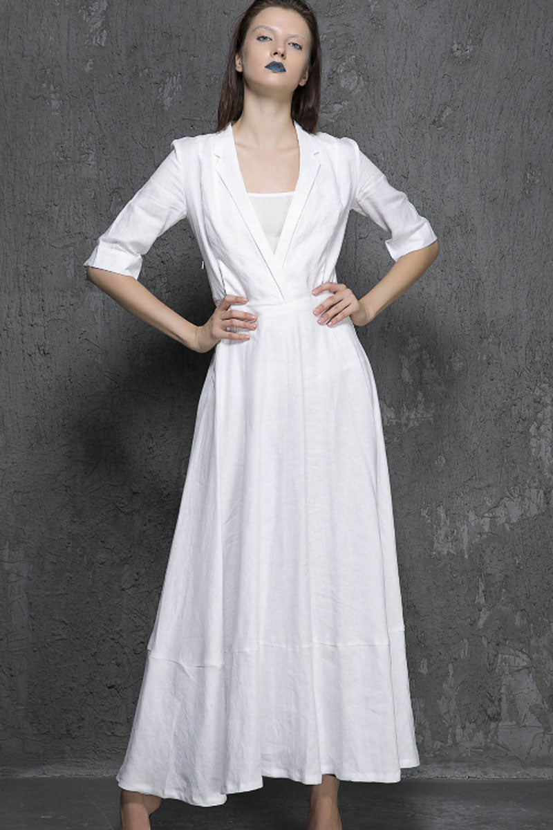 Maxi linen dress women summer longer dress (1326)