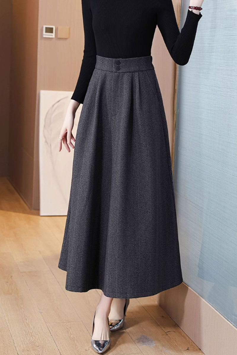 Gray a line winter wool skirt for women 4759