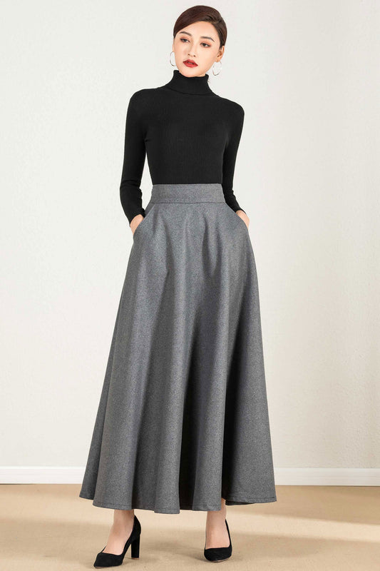 Vintage 1950s Elastic waist Wool skirt for women 2437，Size XS #CK2201831