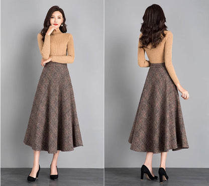 Brown Wool Midi A-Line Skirt - Elegant Flattering Fit 4641