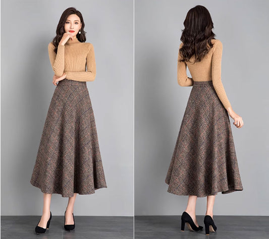 Midi a line wool skirt for women 4641