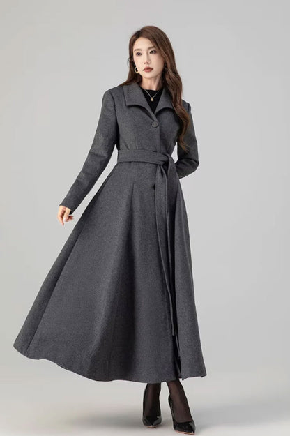 Gray Long Wool Coat, Warm Winter Wool Coat 4516