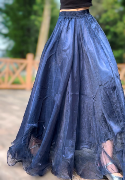 Summer swing long chiffon skirt women 6183- dark blue