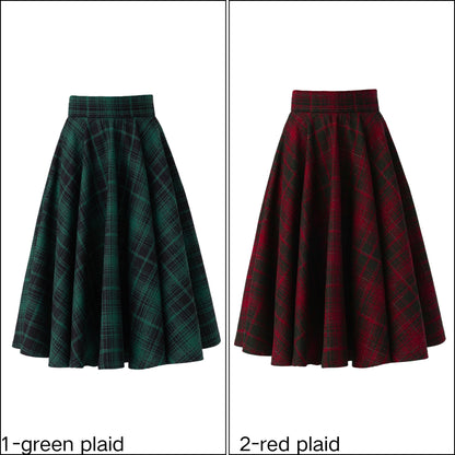 Handmade Wool Plaid Circle Skirt – Vintage High Waist Winter Midi Skirt | Xiaolizi 5319