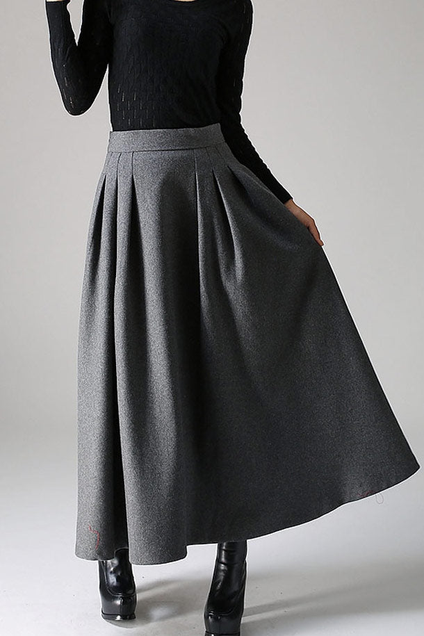 A Line long Maxi Wool Skirt 1091#