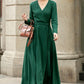 Green Wrap Linen Dress for Women 5673