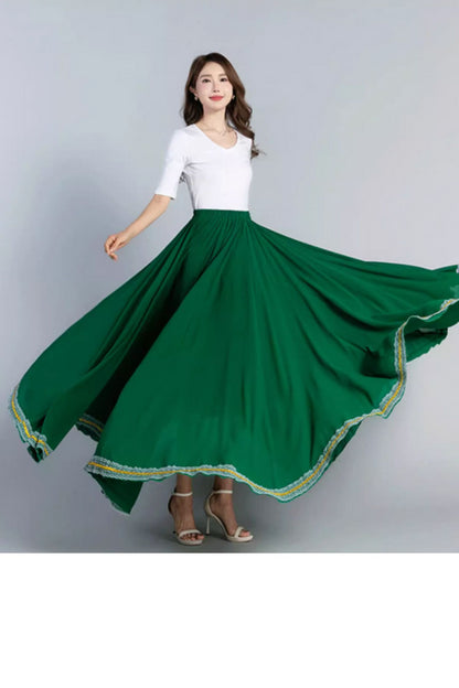 Swing long summer chiffon skirt with lace details 5197