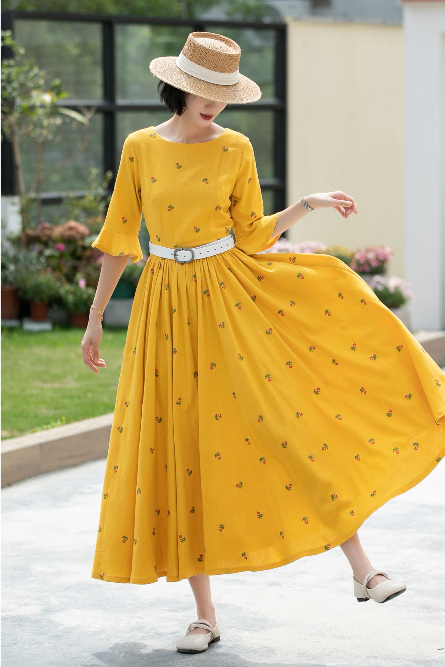 Floral Long spring Linen Dress 5985