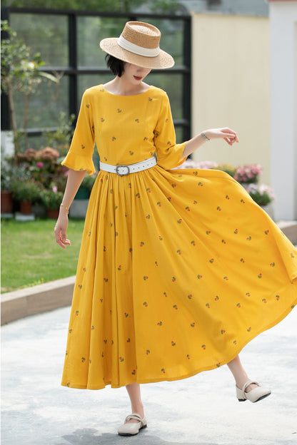 Floral Long spring Linen Dress 5985 -S #CK2500330