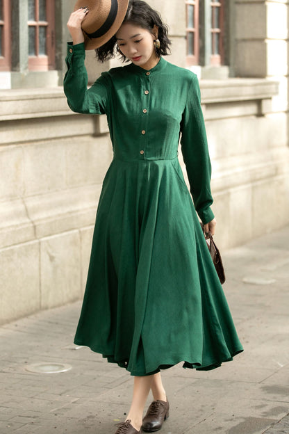 Long Sleeve A-Line Midi Dress 5676 - XS #CK2400581