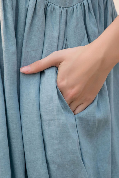 A line loose fitting light blue linen dress 2804 -Size XS #yy01678