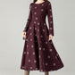 Burgundy Embroidered Wool Midi Dress – Fit & Flare Winter Swing Dress | Xiaolizi 6569